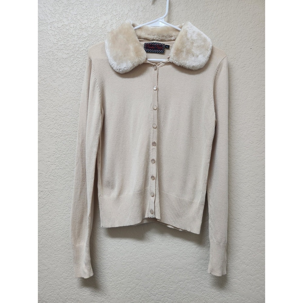 Voodoo Vixen Beige Cardigan with Detachable Faux Fur Collar - Size L
